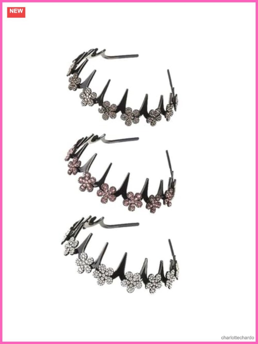 Rhinestone Flower Headband Set Non-Slip Wavy Hair Accessories for Women